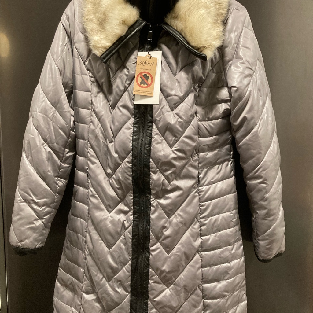 Nwt Orig $154 Quilted Women's Olive Puffer Coat Faux Fur Collar Loose Fit S/M
